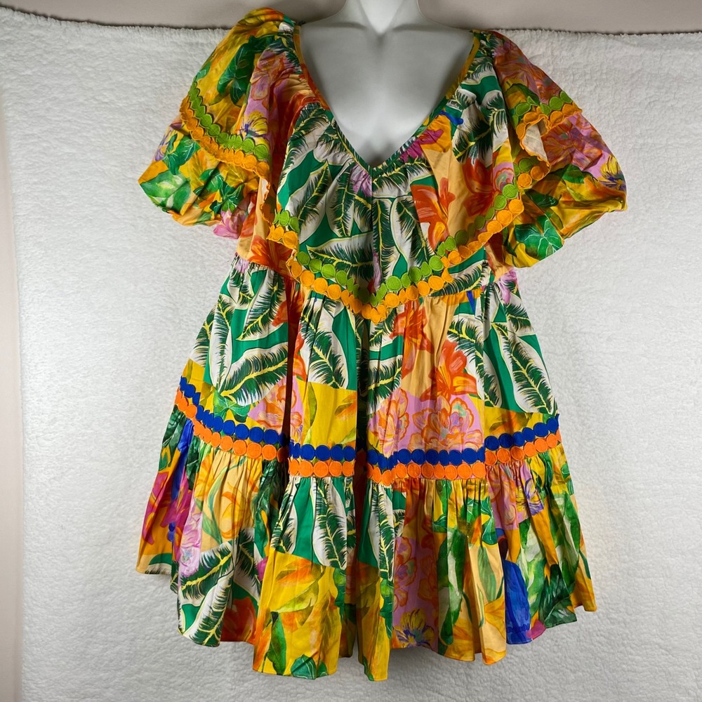 Alden Adair Women's‎ Medium Harper Dress Santiago Tropical Floral Ric Rac Mini